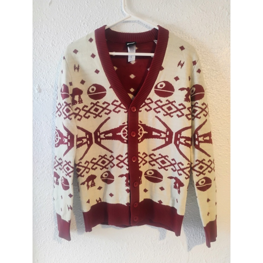 Star Wars Ugly Scifi Rare Sweater Cardigan Htf AT Death Star Fair Isle Mens S/M